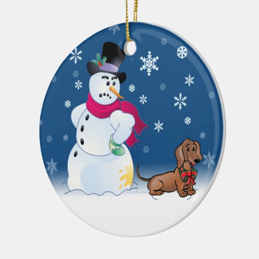 Daschund puppy en Snowman Keramisch Ornament (Links)