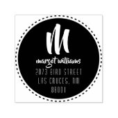 Dash Black Circle Monogram Script Aangepast adres Zelfinktende Stempel (Design)