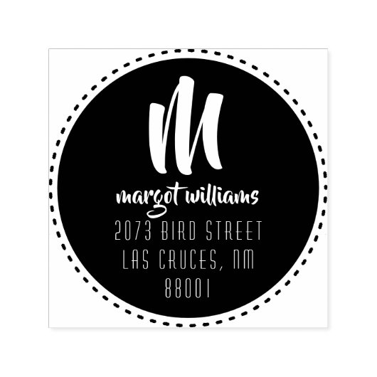 Dash Black Circle Monogram Script Aangepast adres Zelfinktende Stempel (Design)