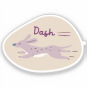 "Dash" leuke geïllustreerde hond beige en paarse Sticker (Voorkant)