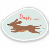 "Dash" schattige geïllustreerde lange hond retro m Sticker (Voorkant)