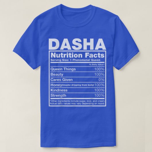 Dasha Nutrition FactsDasha Name Birthday T-shirt (Design voorkant)