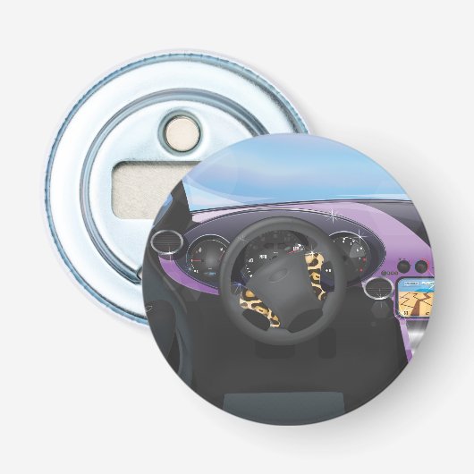Dashboard van sportauto button flesopener (Voorkant)