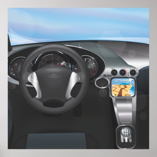 Dashboard van sportauto poster (Voorkant)
