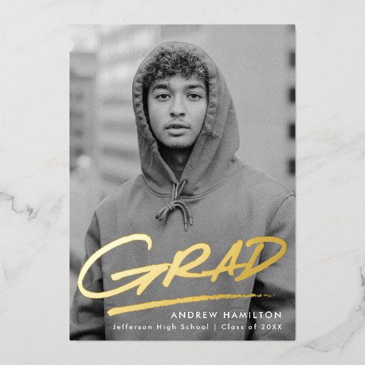 Dashed Afstudeerder Folie Foto Afstuderen bekendma Uitnodiging (Voorkant)