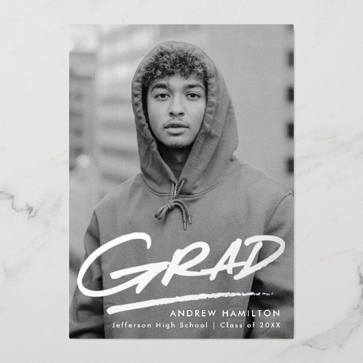 Dashed Afstudeerder Folie Foto Afstuderen bekendma Uitnodiging (Voorkant)