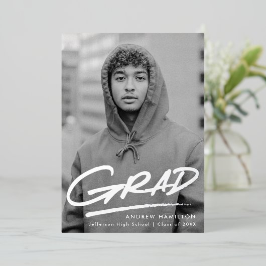 Dashed Afstudeerder Folie Foto Afstuderen bekendma Uitnodiging (Staand Voorkant)