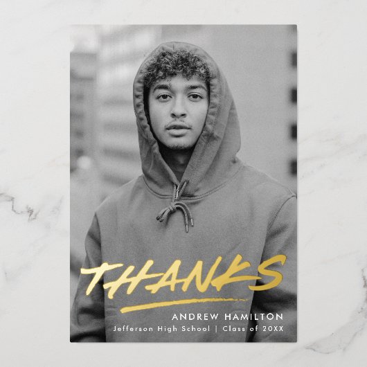 Dashed Afstudeerder Folie Foto Afstuderen Hartelij Folie Uitnodiging (Voorkant)