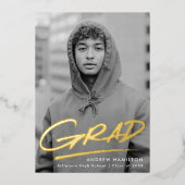 Dashed Afstudeerder Foto Graduation Party Gold Folie Uitnodiging (Voorkant)