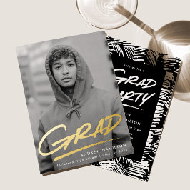 Dashed Afstudeerder Foto Graduation Party Gold Folie Uitnodiging