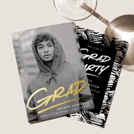 Dashed Afstudeerder Foto Graduation Party Gold Folie Uitnodiging