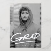 Dashed Afstudeerder Fotogradatie Partij Zilver Folie Uitnodiging (Voorkant)