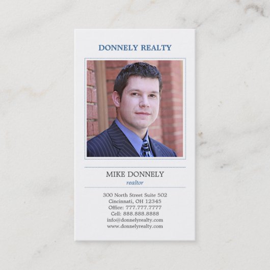 Dashed Border (Navy) Photo Visitekaartje (Voorkant)