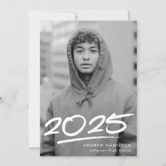 Dashed Class of 2025 Modern Photo Afstuderen Aankondiging (Voorkant)