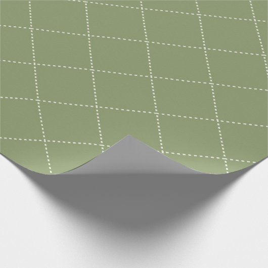Dashed Diamond Grid Geometric Olive Green Cadeaupapier (Hoek)