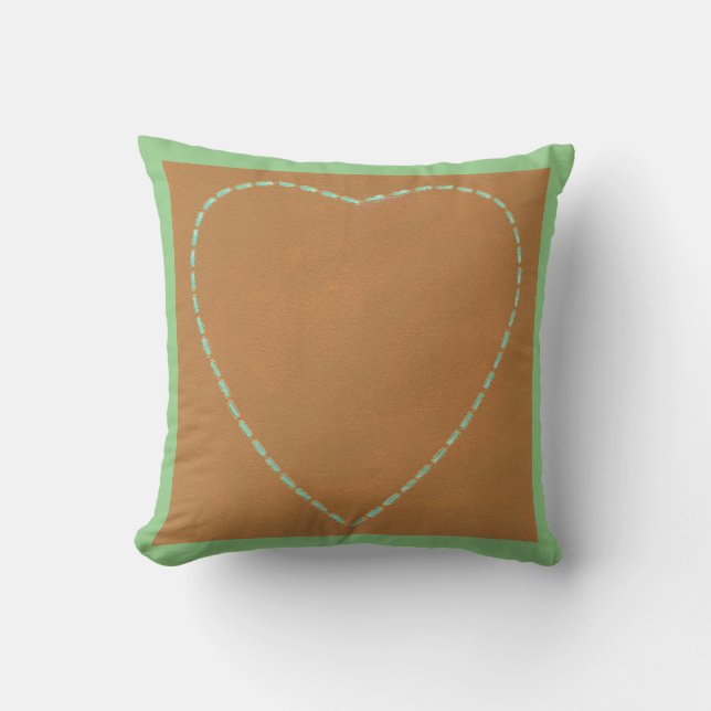 Dashed Heart Neon Green Terra Cotta Bruine Kussens (Voorkant)