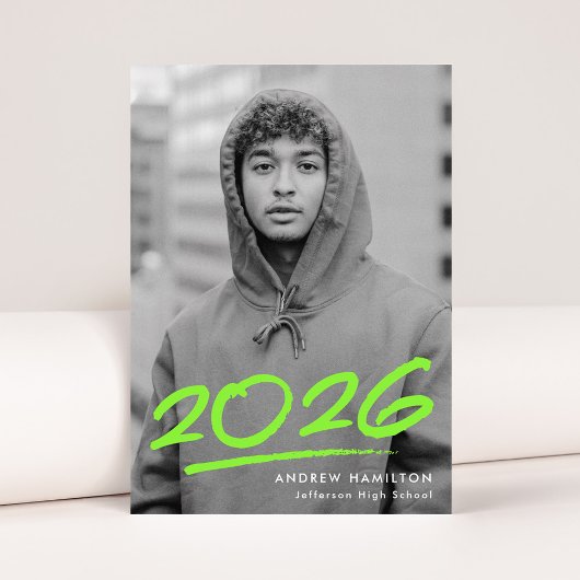 Dashed Lime Green Class of 2025 Foto Afstuderen Aankondiging