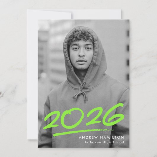 Dashed Lime Green Class of 2025 Foto Afstuderen Aankondiging (Voorkant)