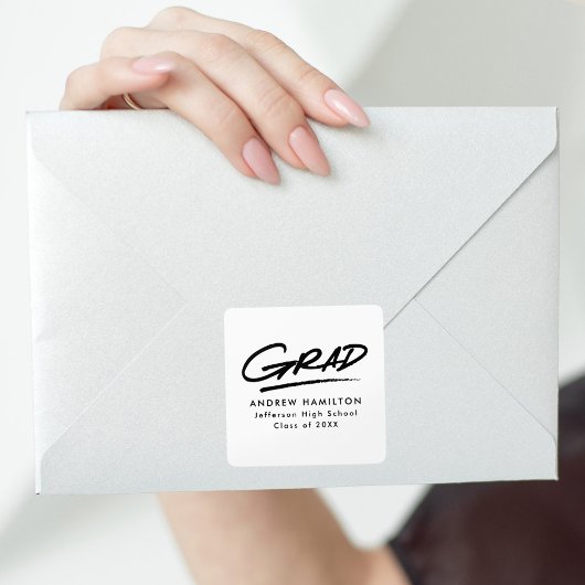 Dashed Modern Afstudeerder White en Black Afstuder Vierkante Sticker