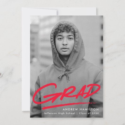 Dashed Modern Rood Foto Afstuderen Aankondiging (Voorkant)