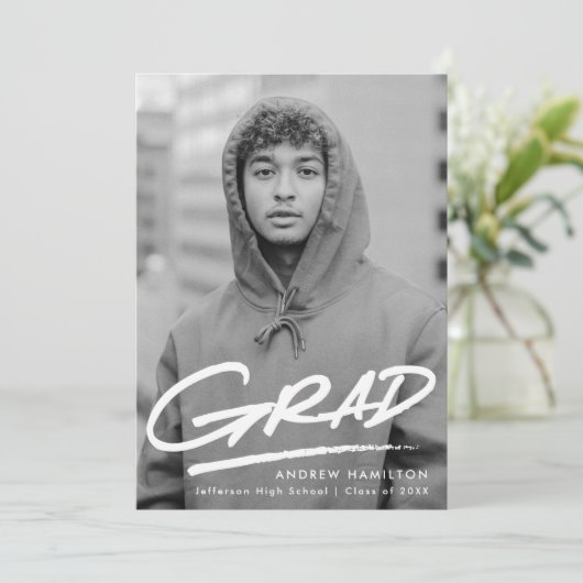 Dashed Photo Graduation Party Kaart (Staand voorkant)