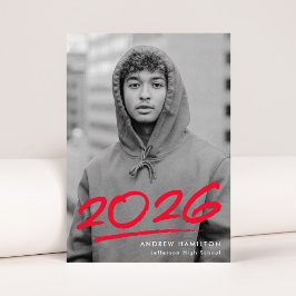 Dashed Red Class of 2025 Modern Photo Afstuderen Aankondiging