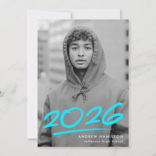 Dashed Turquoise Klasse van 2025 Foto Afstuderen Aankondiging (Voorkant)