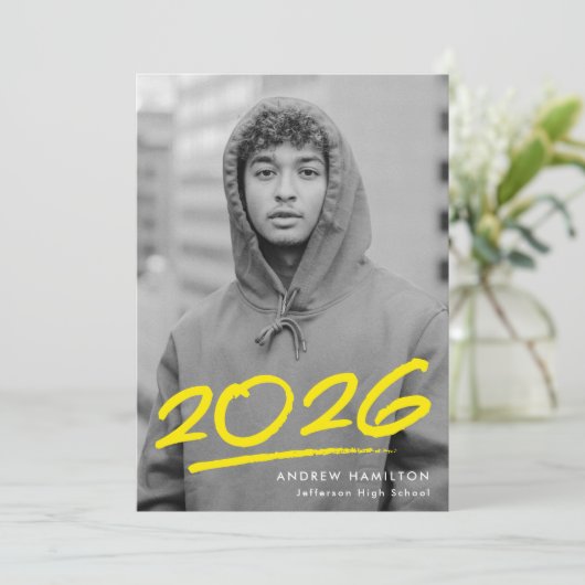 Dashed Yellow Class of 2023 Photo Afstuderen Aankondiging (Staand voorkant)