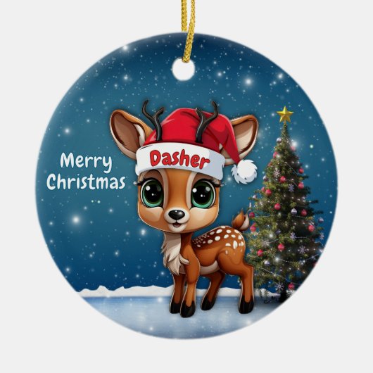 Dasher Baby Deer, Fawn, Doe, Reindeer🦌 🎄 Keramisch Ornament (Voorkant)