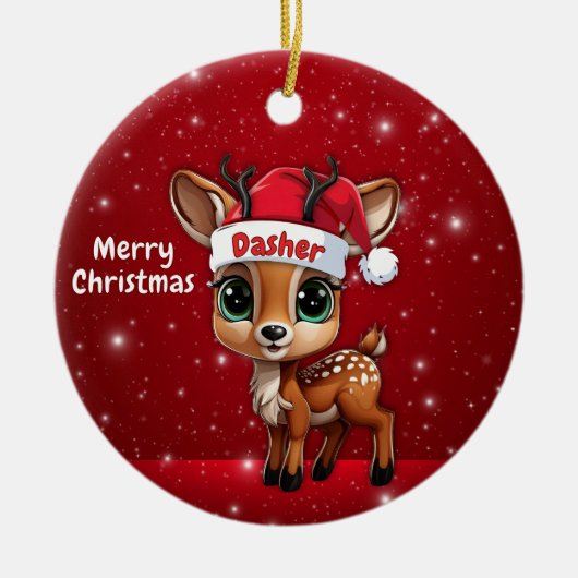 Dasher Baby Deer, Fawn, Doe, Reindeer🦌 🎄 Keramisch Ornament (Voorkant)