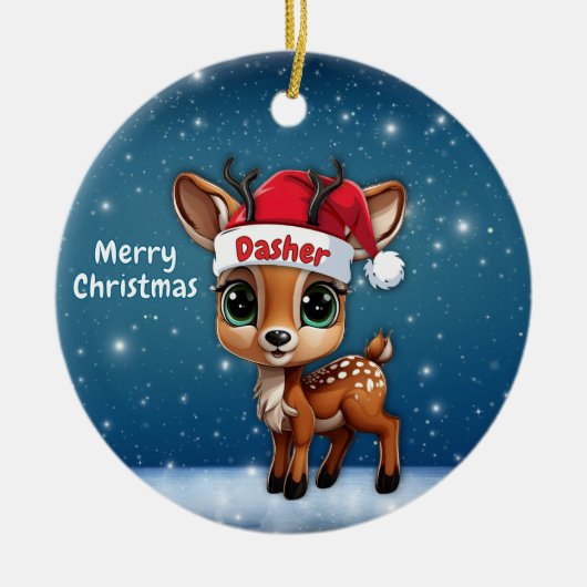 Dasher Baby Deer, Fawn, Doe, Reindeer🦌 🎄 Keramisch Ornament (Voorkant)