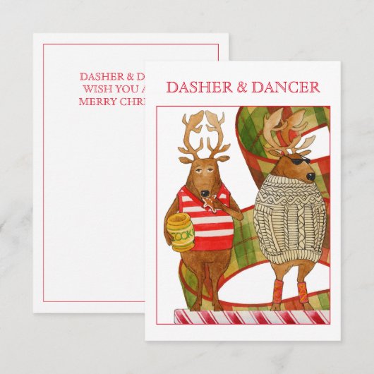 DASHER DANCER 3.5x5 Platte kerst Kaart (Voorkant / Achterkant)