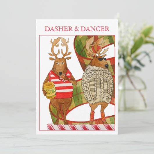 DASHER DANCER 5x7 Platte Kerst Kaart (Staand voorkant)