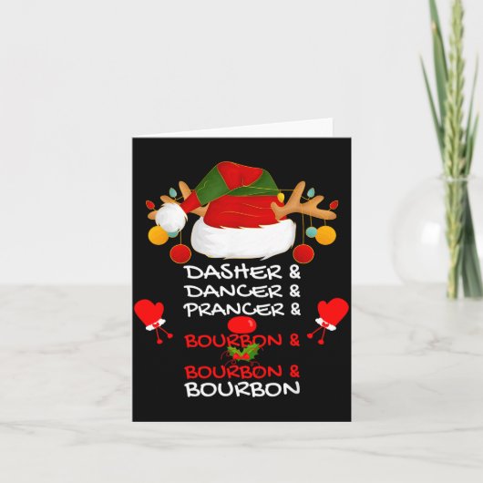 Dasher Dancer Prancer &amp; Bourbon Christmas Holi Kaart (Voorkant)