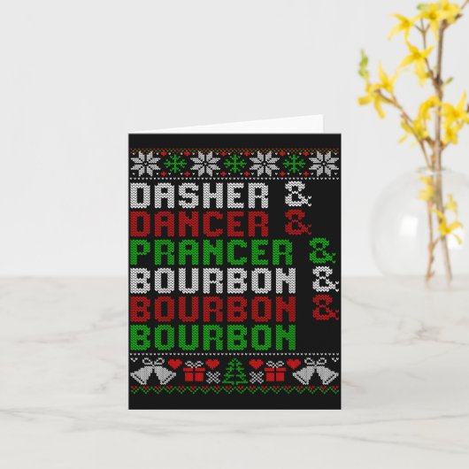 Dasher Dancer Prancer &amp; Bourbon Xmas Holiday U Kaart (Gele Bloem)