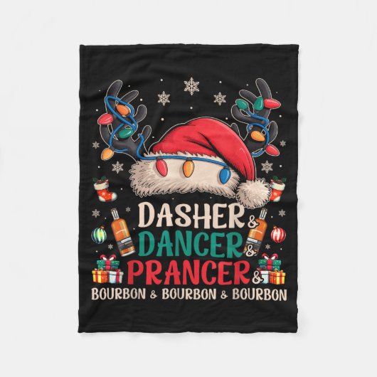 Dasher Dancer Prancer And Bourbon Funny Christmas Fleece Deken (Voorkant)