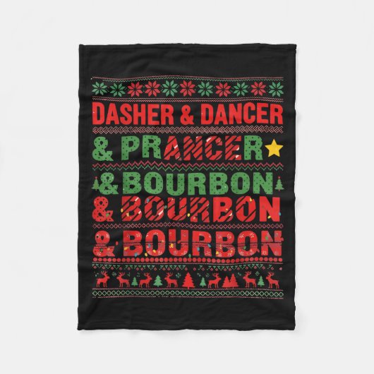 Dasher Dancer Prancer And Bourbon Whiskey Funny Ch Fleece Deken (Voorkant)