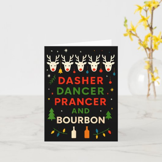 Dasher Dancer Prancer Bourbon Christmas Funny Holi Kaart (Gele Bloem)