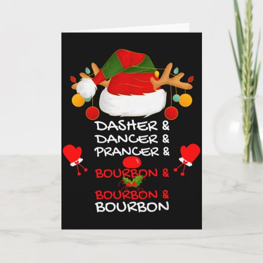 Dasher Dancer Prancer & Bourbon Kerst Holi Kaart (Voorkant)