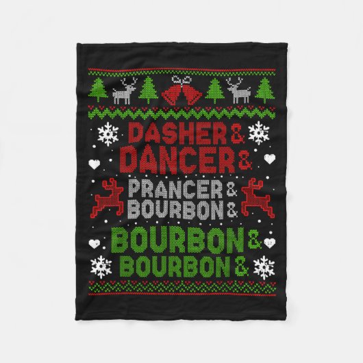 Dasher Dancer Prancer Bourbon Ugly Christmas Santa Fleece Deken (Voorkant)