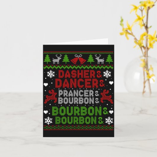 Dasher Dancer Prancer Bourbon Ugly Christmas Santa Kaart (Gele Bloem)