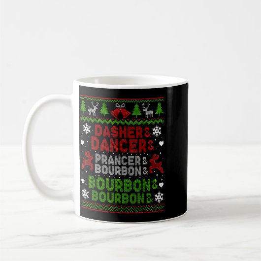 Dasher Dancer Prancer Bourbon Ugly Christmas Santa Koffiemok (Links)