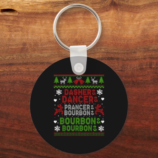 Dasher Dancer Prancer Bourbon Ugly Christmas Santa Sleutelhanger (Voorkant)