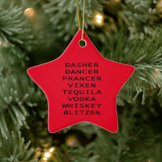 Dasher Dancer Prancer Vix Teq Vodka Whiskey Blitzn Keramisch Ornament (Boom)