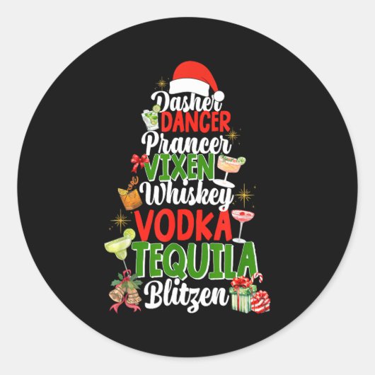 Dasher Dancer Prancer Vixen Moscato Vodka Tequila  Ronde Sticker (Voorkant)