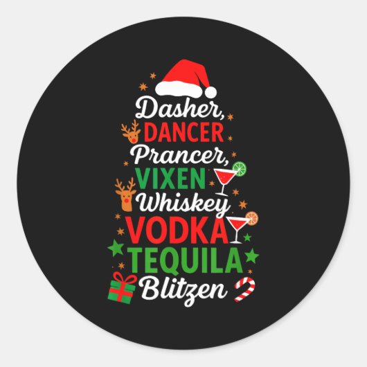 Dasher Dancer Prancer Vixen Moscato Vodka Tequila  Ronde Sticker (Voorkant)