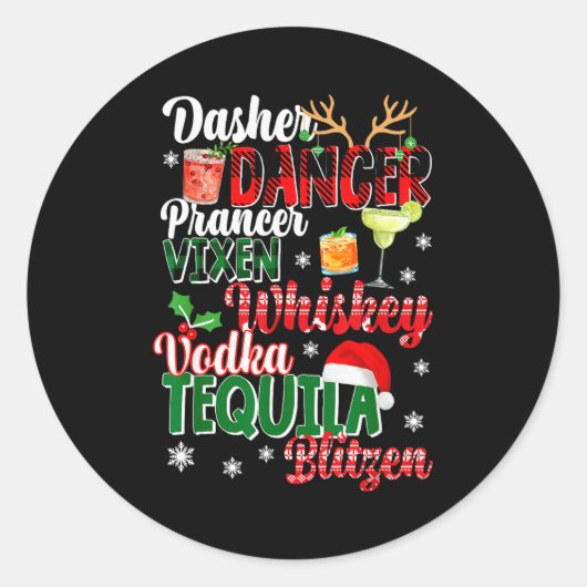Dasher Dancer Prancer Vixen Moscato Vodka Tequila  Ronde Sticker (Voorkant)