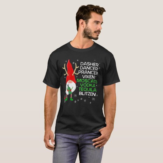 Dasher Dancer Prancer Vixen Moscato Vodka Tequila T-shirt (Voorkant volledig)