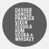 Dasher Dancer Prancer Vixen Tequila Rum Vodka And  Ronde Sticker (Voorkant)
