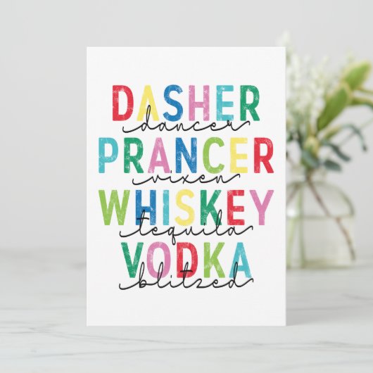 Dasher Dancer Prancer ... Vodka Blitzed Feestdagenkaart (Staand voorkant)